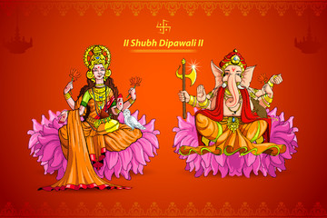 vector illustration of Goddess Lakshmi and Lord Ganesha