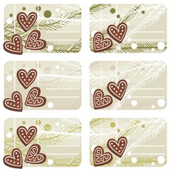 świąteczne kolorowe naklejki z piernikowymi sercami © demonique