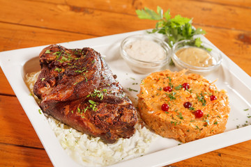 roast pork knuckle with cabbage