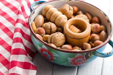 wooden nutcracker and nuts