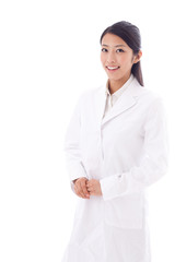 a young asian doctor on white background