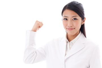 a young asian doctor on white background