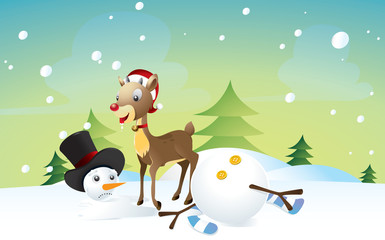 Playful reindeer & snowman!