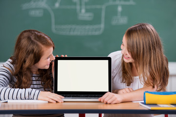 zwei schüler schauen auf einen laptop