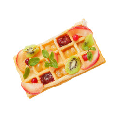 Appetizing fresh hot Belgian waffle with fruit