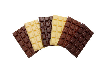 Set of chocolate bars, dark, milk, white chocolate.