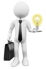 3D business white people. Idea bulb