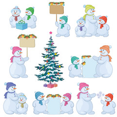 Set snowman and Christmas tree