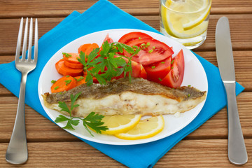 fried plaice with lemon and salad