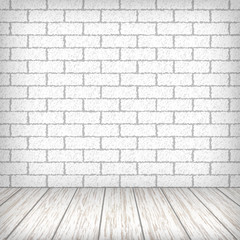 White brick wall with wooden floor in a vintage interior