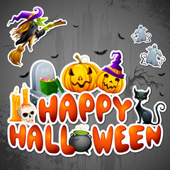 vector illustration Halloween Greeting with pumpkin and witch