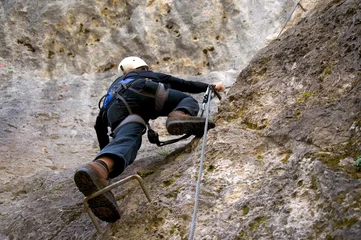 Abwaschbare Fototapete Bergsteigen Bergsteiger in den Dolomiten - Alpen