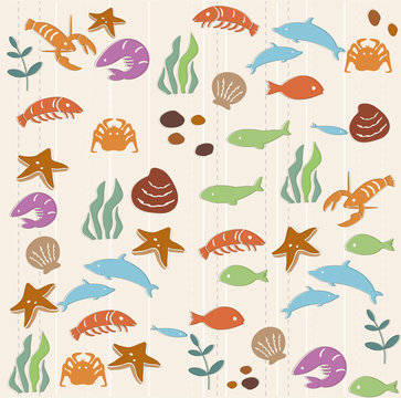 Seamless ocean life pattern