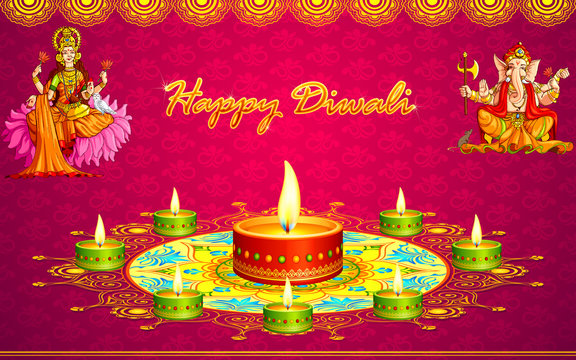vector illustration of diwali greeting with Lakshmi Ganesha