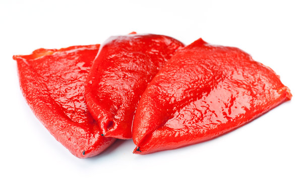 red peppers, roasted and peeled, isolated on white