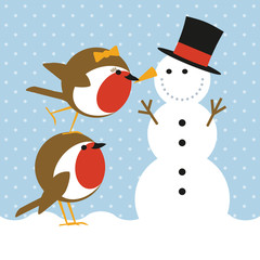 robins and snowman