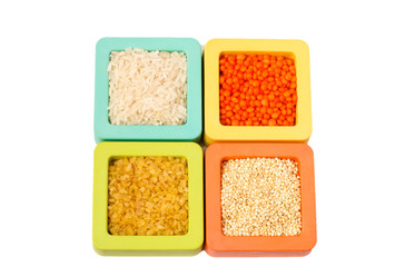 Bulgur, rice, quinoa, red lentil