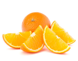 Whole orange fruit and his segments or cantles