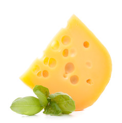 Cheese and basil leaves