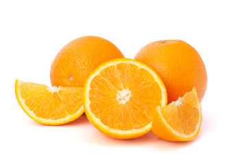 Sliced orange fruit segments  isolated on white background