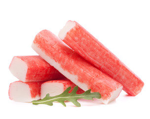 Crab sticks group and rucola leaf