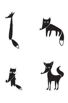 The black silhouettes of four foxes