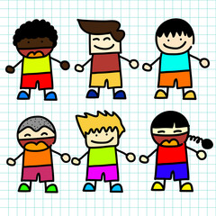 Happy kids hand writing cartoon . vector