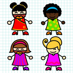 Happy kids hand writing cartoon . vector