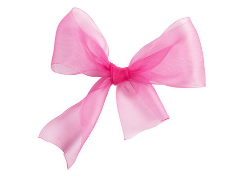 Festive pink bow made of ribbon
