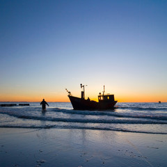 Fisherman Boat with sunset sky environment