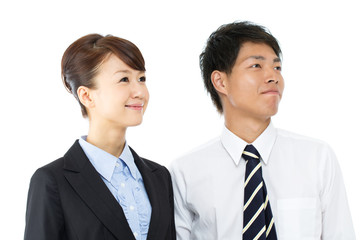 Young asian smiling business woman and businessman