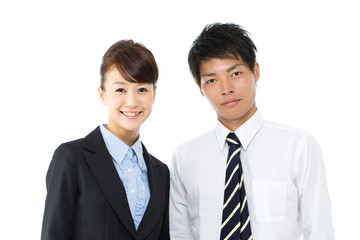Young asian smiling business woman and businessman