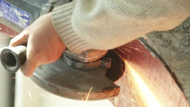 Angle grinder in operation.