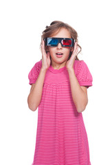 amazed little girl in 3d glasses