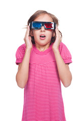 emotional little girl in 3d glasses