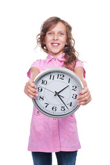 girl holding the clock