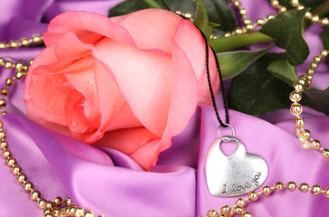 Beautiful pink rose with heart pendant