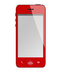 Red mobile phone on white isolated background.