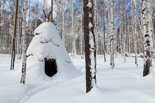 The winter Abiding-Place of the Evenks, Siberia, Russia