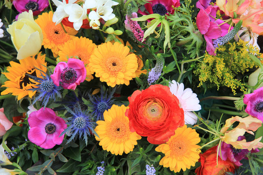 Mixed floral arrangement in bright colors