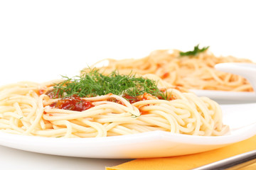 composition of delicious cooked spaghetti with tomato sauce