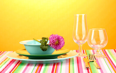Table setting on bright background close-up