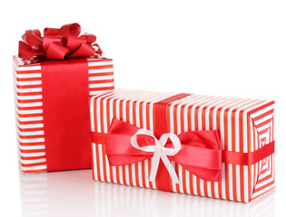 Colorful red gifts isolated on white