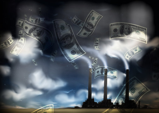 Grunge Landscape with Factory and Currency