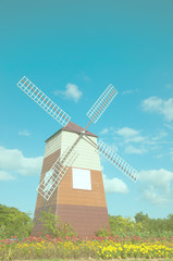 windmills with blue sky