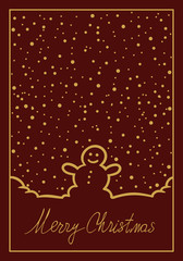 Christmas card with snowman and snowflakes
