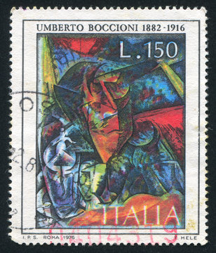 Woman at table by Umberto Boccioni