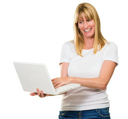 Happy Woman Looking At Laptop