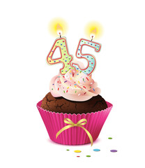 Cupcake mit Kerze und die Zahl 45