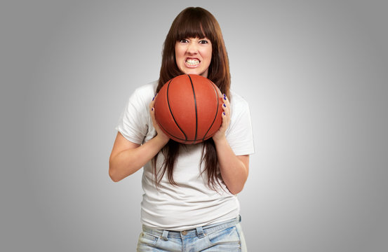 Portrait Of A Young Female With A Football Soccer Ball